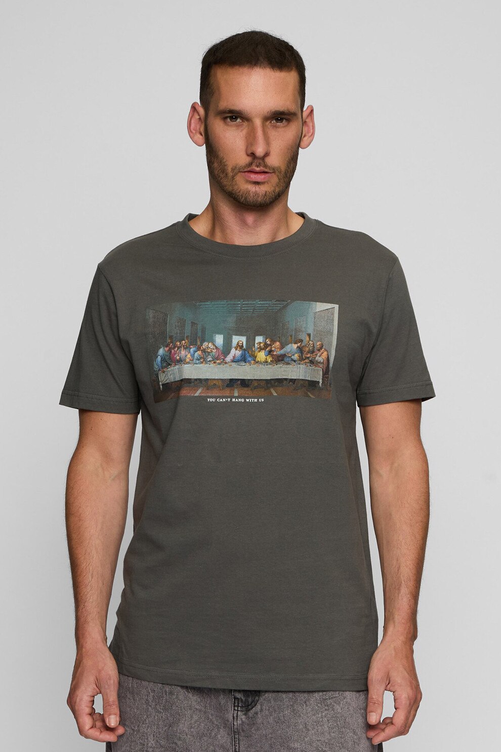 Mister tee, Tricou de bumbac cu imprimeu foto, Gri inchis, XS