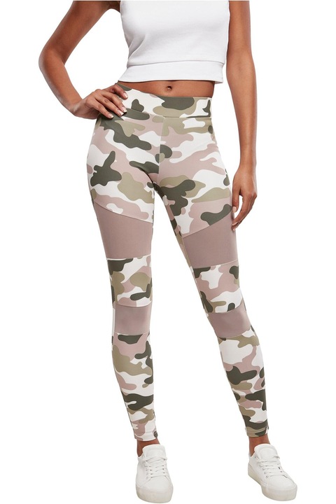 Urban Classics, Colanti cu model camuflaj, Alb/Maro taupe deschis/Verde feriga