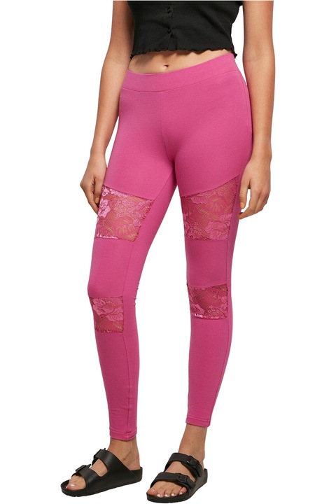 Urban Classics, Colanti din amestec de bumbac cu insertii de dantela, Fucsia