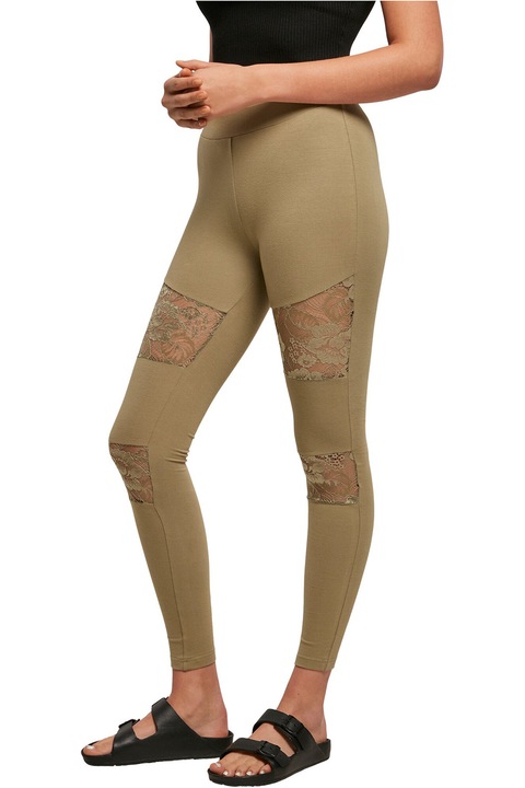 Urban Classics, Colanti din amestec de bumbac cu insertii de dantela, Verde sparanghel