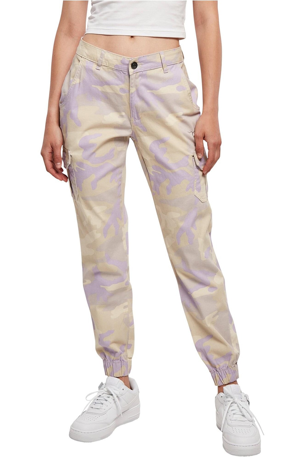 Urban Classics, Pantaloni cargo cu imprimeu camuflaj, Maro nisip, Lila, 28