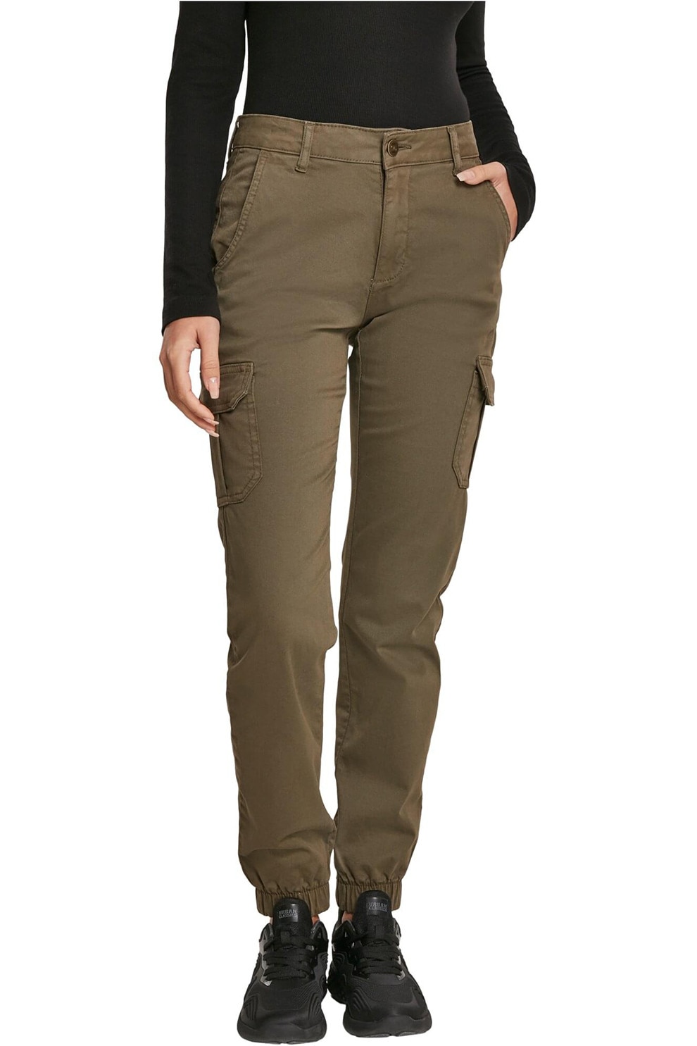 Urban Classics, Pantaloni cargo cu talie medie, Verde feriga, 28