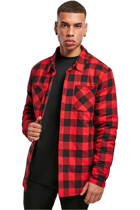 Urban Classics, Jacheta-camasa in carouri cu buzunare pe piept, Rosu/Negru