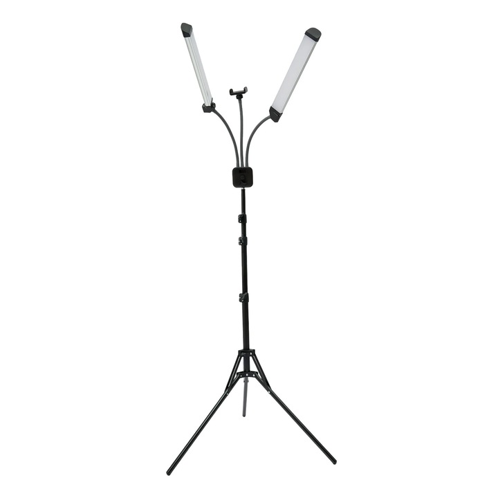 Lampa Cosmetica LED Dubla 3000K-6000K, 40W, Rotativa 360, Trepied Telescopic, Negru