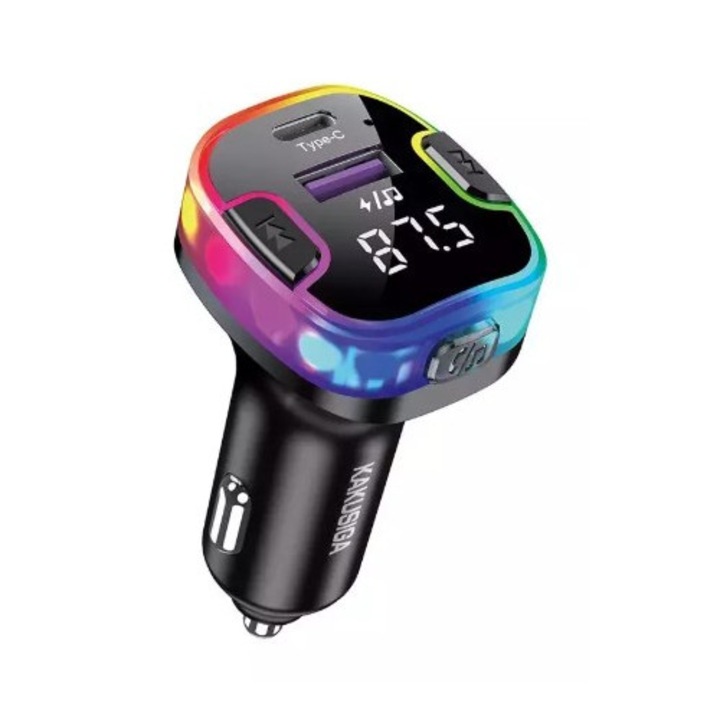 Modulator FM Auto cu Bluetooth 5.3, LED Ambient, Incarcare Rapida 3.1A, Redare MP3, USB & TF, KSC 1070