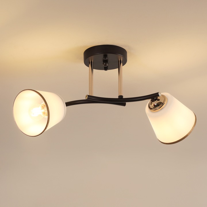 Candelabru Nordic Modern cu 2 Brate, Goeco, vintage, E27, Maro Coffee + Auriu roz, fier + sticla