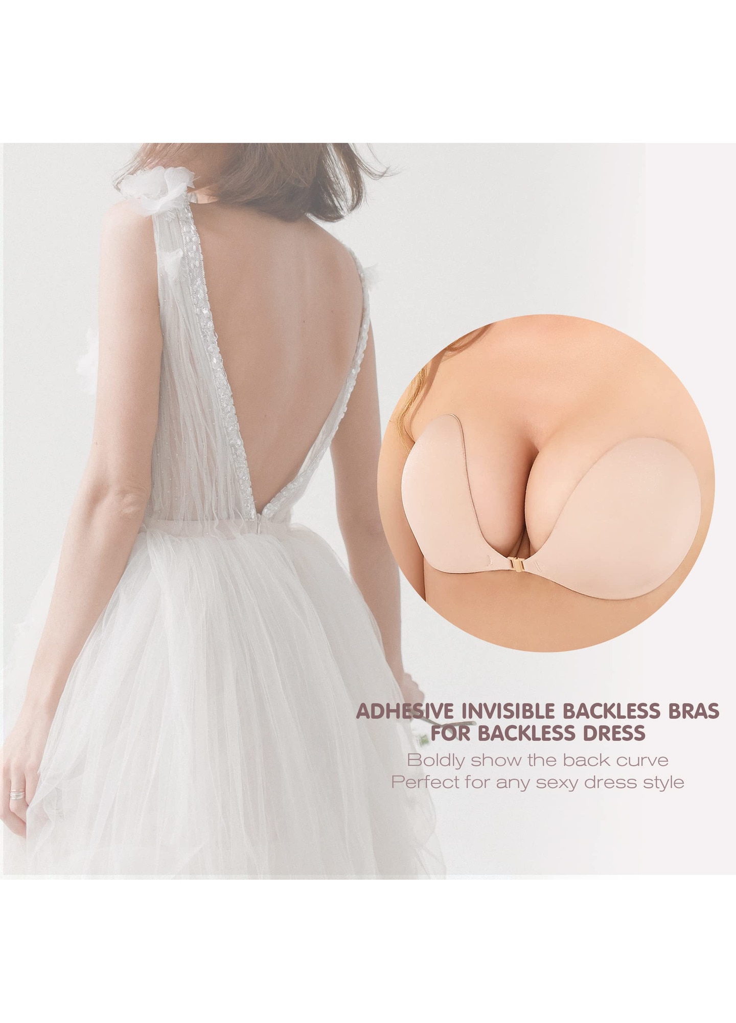 Buy Rose Charel Sticky Bras For Women Backless Adhesive Invisible Push Up Bra 2 Pairs Strapless Reusable Magic Boobs Bra C Nude Black - View #7