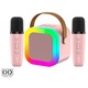 Boxa Portabila pentru Karaoke, cu 2 Microfoane Incluse, Joc de Lumini RGB, Incarcare USB C si Redare 3 - 4 Ore, DImensiune 9 x 7 cm, Roz, ORIGINAL DEALS