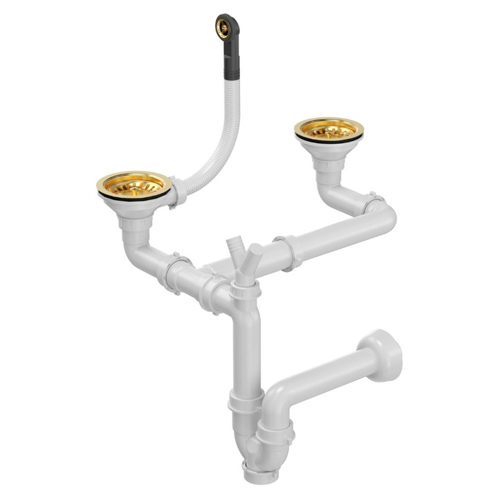 Dop de scurgere Quadron 3 1/2" cu sifon, cu 2 camere, PVD, granit auriu, plumb