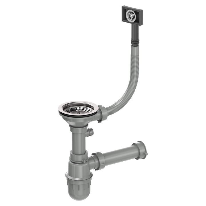 Sifon Quadron Stopper cu sifon, 1 camera, otel/granit, vertical