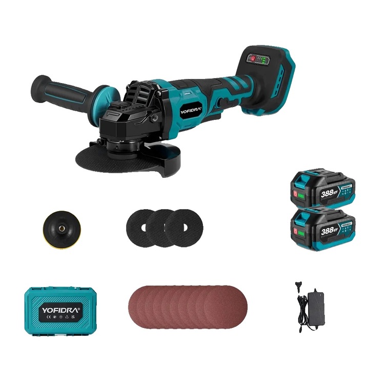 Polizor unghiular, 2xSet baterii, operare fara fir, eficienta mare, 125mm