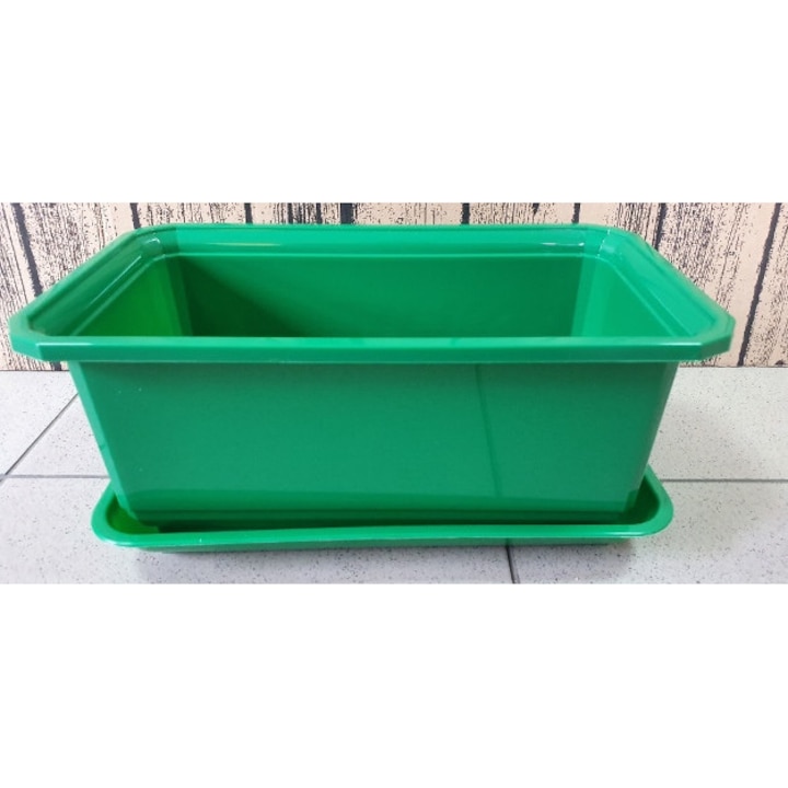 Ghiveci balcon, POLPLAST, 30cm, verde, cu suport