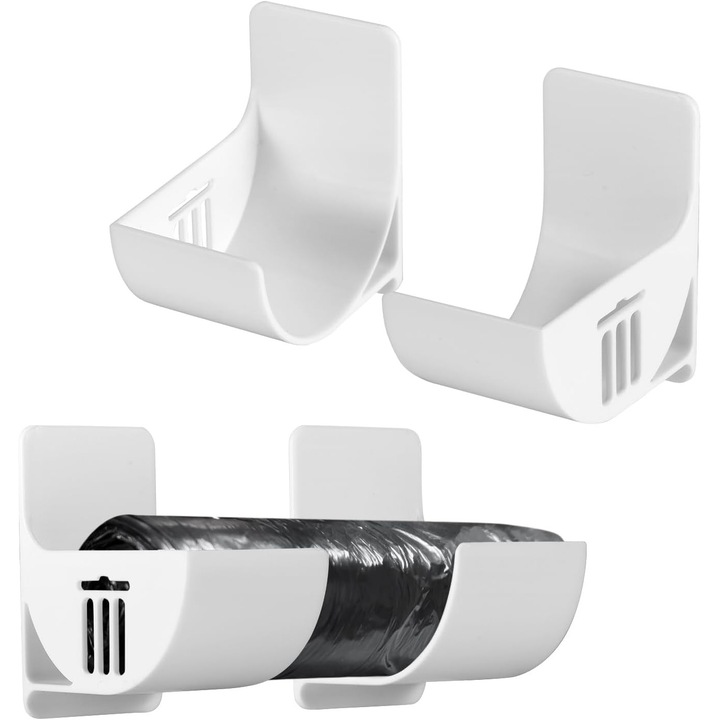 4pcs Rafturi de depozitare pentru bucatarie montate pe perete, suport din plastic fara perforatii pentru saci de gunoi, capace de oala, organizator lateral pentru frigider, potrivit pentru saci de gunoi, folie alimentara, umbrele, sucitor