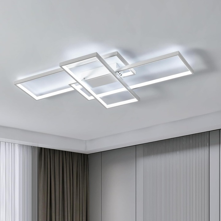 LED mennyezeti lámpa, Comely, Alumínium, 64W, 90 x 50 x 6 cm, Fehér fény, 6500K, Modern, Téglalap alakú, 220V, Háromszínű, Fényes fehér