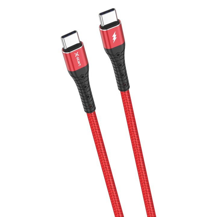 Кабел за бързо зареждане Type-C към Type-C, 60W, 100 см, оплетен, модел X-start SJX199CC, червен