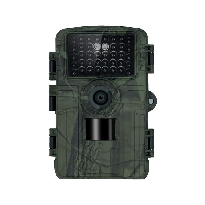 Camera de vanatoare, camera infrarosu de inalta definitie, 34 de LED-uri, functie de vedere nocturna, obiectiv cu unghi larg de 120°, rezolutie 1080P, conexiune WiFi, senzor de miscare incorporat, rezistenta la apa IP66, camuflaj verde