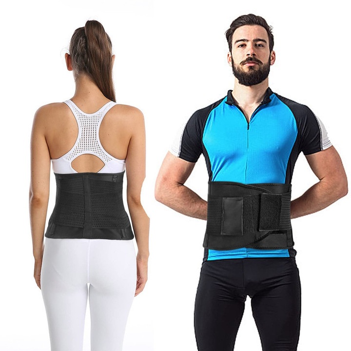 Centura lombara premium, 9 zone de suport lombar pentru hernie de disc, spondiloza lombara, compresie dubla contra hernie inghinala, centura spate lombosacrala, corector postura, marimea M