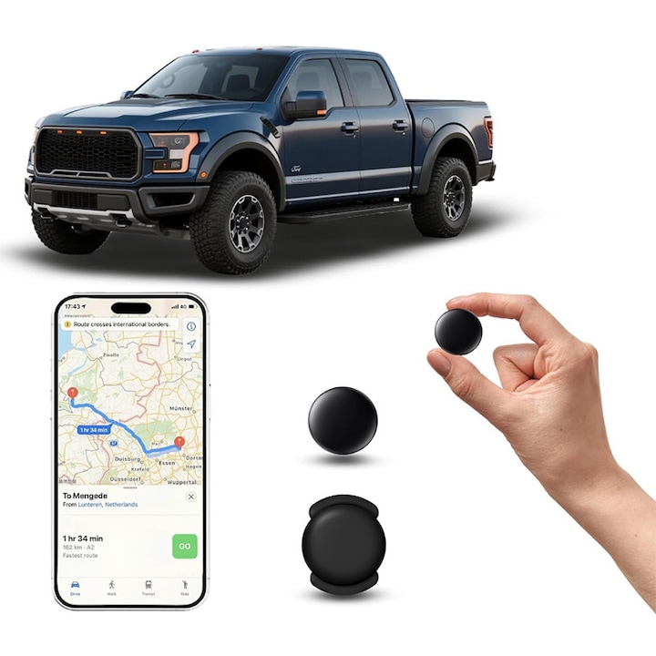 Тракер GPS за Кола, ZYNORO®，Мини, Скрит Магнитен Тракер за Кола, Глобално Покритие, Bluetooth, Приложение FindMy, за Деца, Възрастни, Домашни Любимци, Ключове, Багаж, с Включена Батерия, Включен Силиконов Държач, Черен