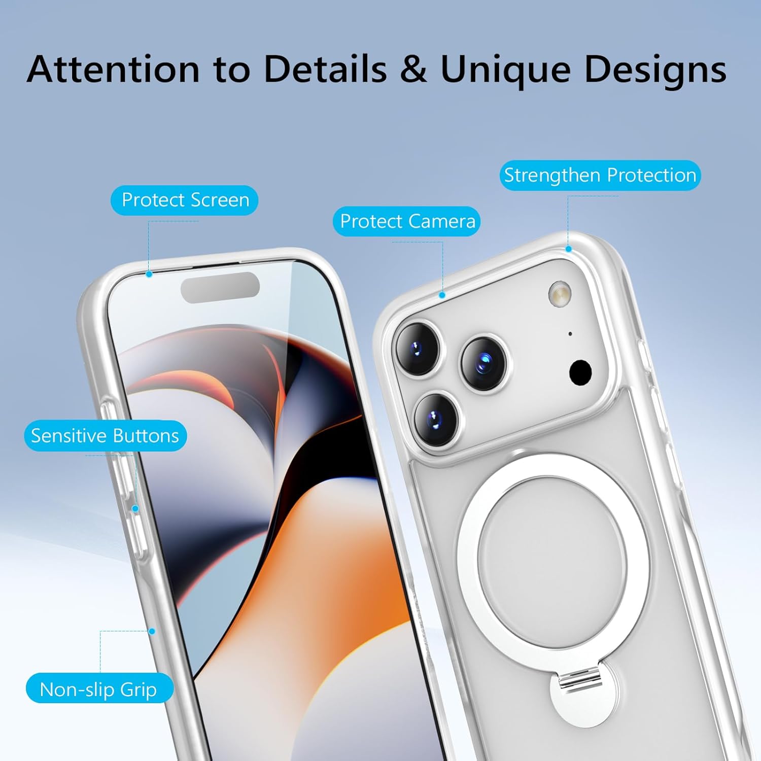 Husa pentru iPhone 17 Pro Max, Magnetic MagSafe, Suport Rotativ Magnetic 360, Alb