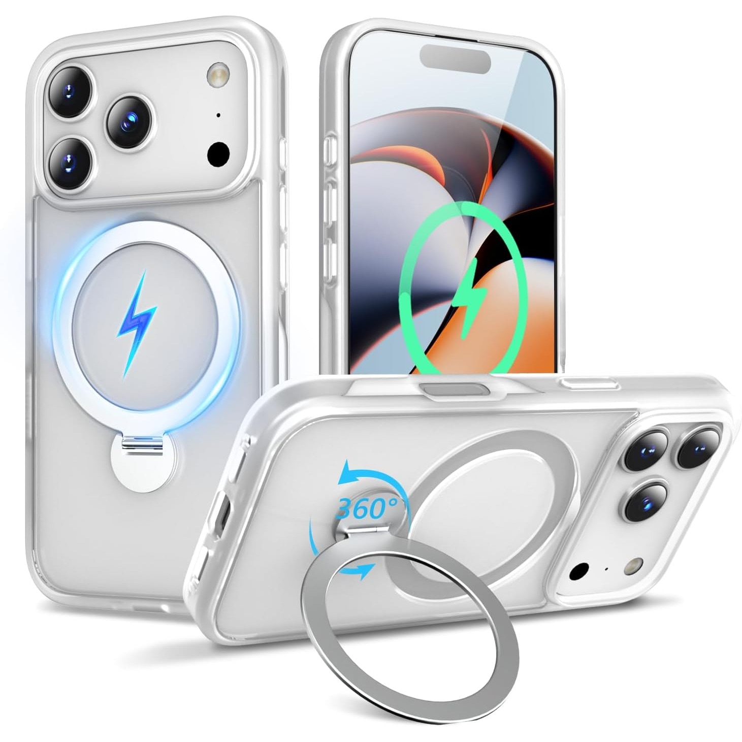 Husa pentru iPhone 17 Pro Max, Magnetic MagSafe, Suport Rotativ Magnetic 360, Alb