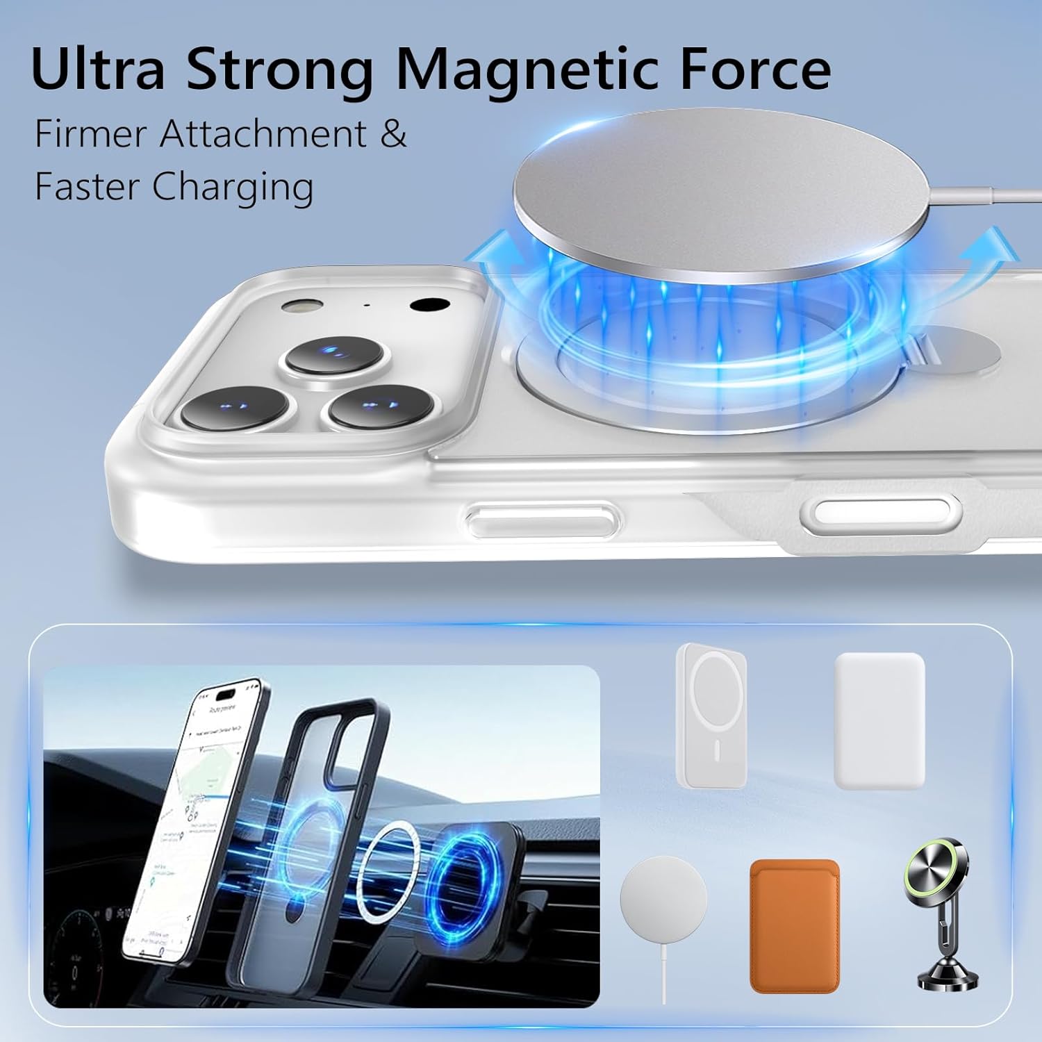 Husa pentru iPhone 17 Pro Max, Magnetic MagSafe, Suport Rotativ Magnetic 360, Alb