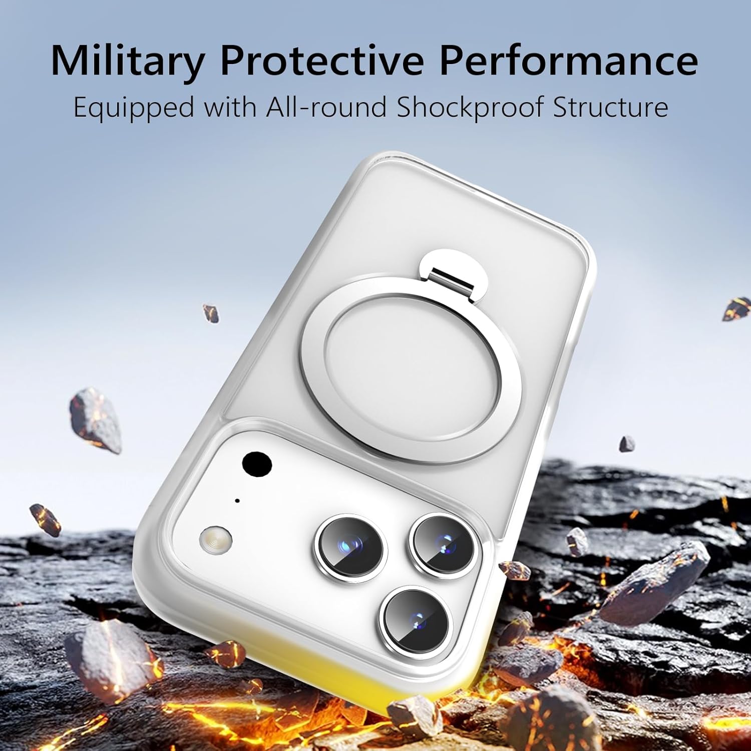 Husa pentru iPhone 17 Pro Max, Magnetic MagSafe, Suport Rotativ Magnetic 360, Alb