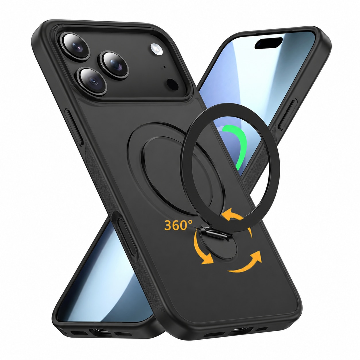 Husa de Protectie pentru iPhone 17 Pro, MagSafe, Suport Magnetic Rotativ 360°, Buton Control Camera, Incarcare Wireless, Protectie Camera, TPU Transparent, Negru