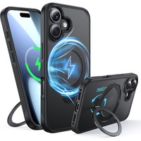 Husa pentru iPhone 17, MagSafe, Inel Suport Rotativ 360°, Carcasa Magnetica Anti-Soc, Protectie Camera, Incarcare Wireless, Negru Transparent