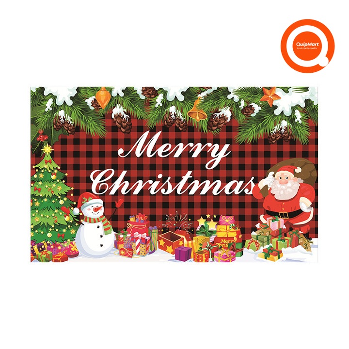 Panza decorativa de Craciun, poate fi utilizata pentru decorarea petrecerilor, decorarea casei si decorarea portbagajului masinii, atmosfera de sarbatoare intensa, model cu Mos Craciun, pom de Craciun, cadouri de Craciun si ren, 150cm * 90cm, Burgunda