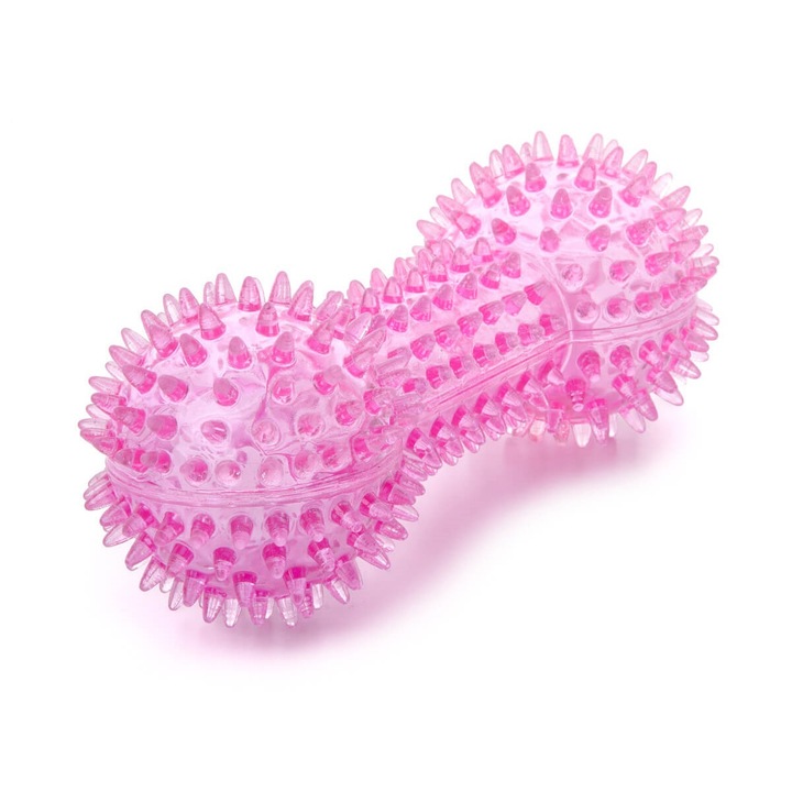 Jucarie Caini Gantera TPR cu Striatii si Sunet, JK, Roz - 15 cm, Masaj Gingival si Joaca Indelungata