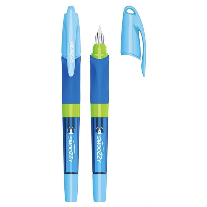 Ergonomikus toll hegygel és 5 kék tollbetéttel, kupakkal, Ideális iskolakezdéshez, Jobb- és balkezeseknek egyaránt, Kék/zöld