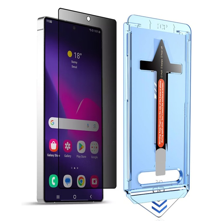 Стъклен протектор с поверителност MDUG, за Samsung Galaxy S24 Ultra, с комплект за моментално нанасяне и функция за автоматично премахване на прах