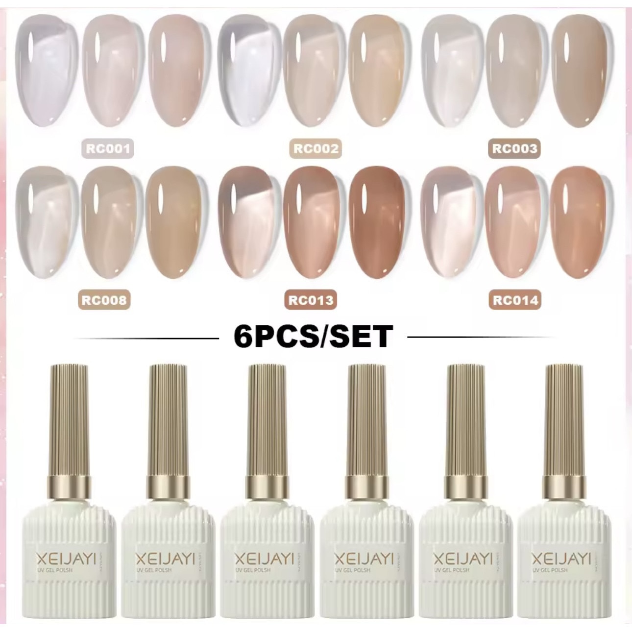 Set de 6 oje semipermanente nude XEIJAYI, finisaj profesional