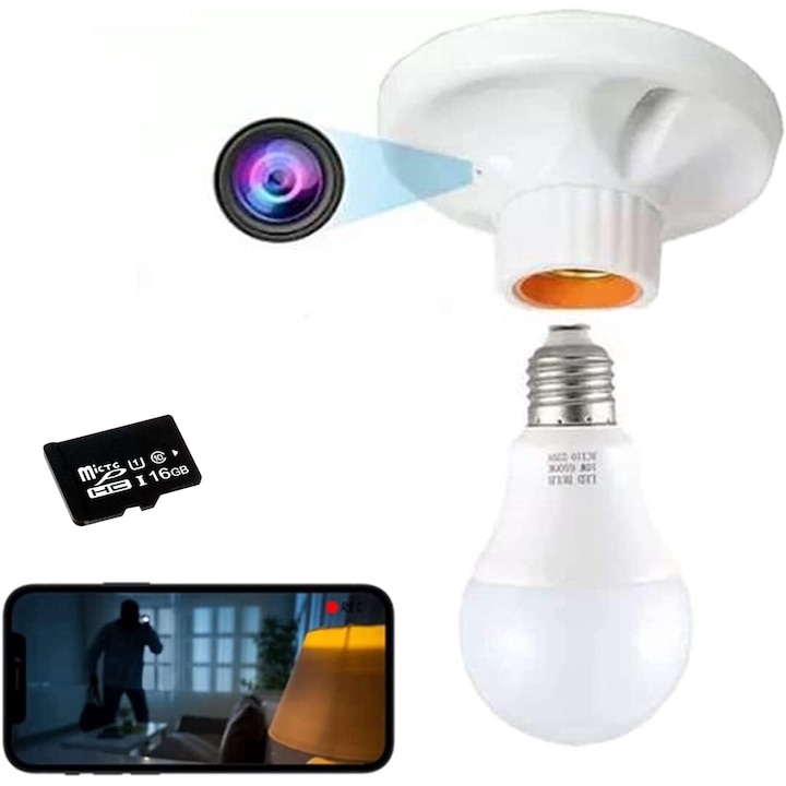 Скрита шпионска камера с аудио/видео 1920 x 1080p Full HD, Occuwzz мини безжична камера за движение, инфрачервена нощна камера с ясна визия, облачно съхранение/Micro SD 16GB, поддръжка на лампа