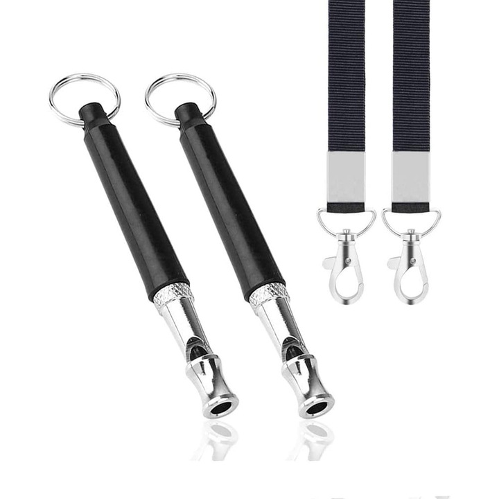 Fluier pentru câini, HERUSI, set 2 fluiere cu ultrasunete, ajustabil, negru