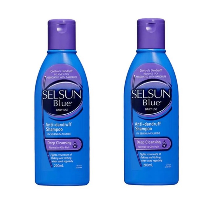 Set sampon Selsun, 200 ml, pentru scalp cu matreata, hidratare si control, albastru, 2 bucati
