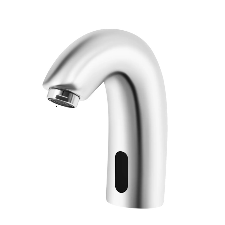 Baterie sanitara, operare fara contact, constructie din alama durabila, argintie, montare pe blatul de lucru