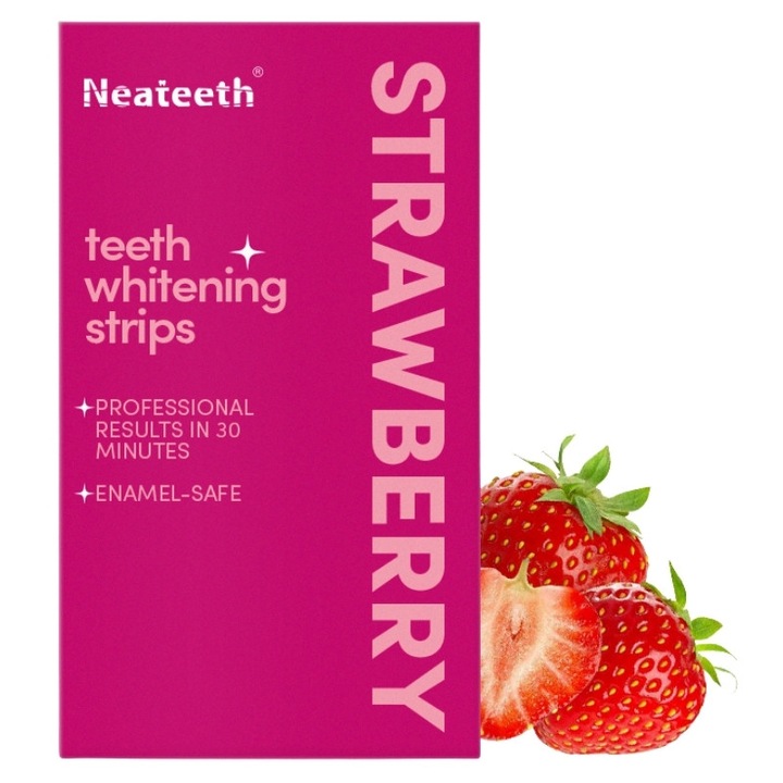 Benzi Aromate Profesionale pentru Albirea Dintilor | Formula Avansata PAP cu Aroma de Capsuni