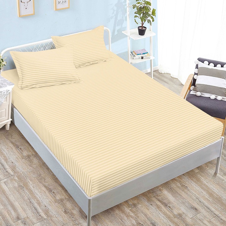 Комплект калъфки за легло от полипамук дамаск + 2 калъфки за възглавници за матрак 160x200 или 180x200 см, жълт