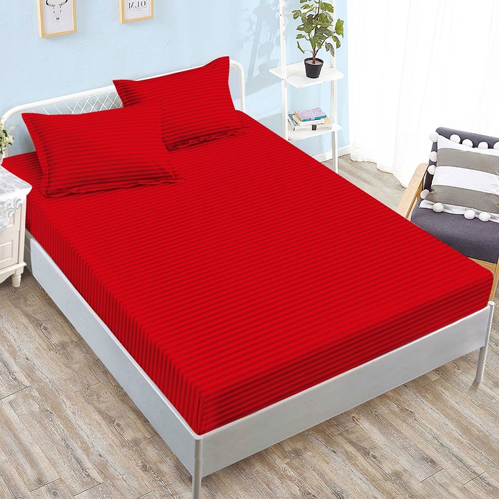 Комплект калъфки за легло от полипамук дамаск + 2 калъфки за възглавници за матрак 160x200 или 180x200 см, Червен