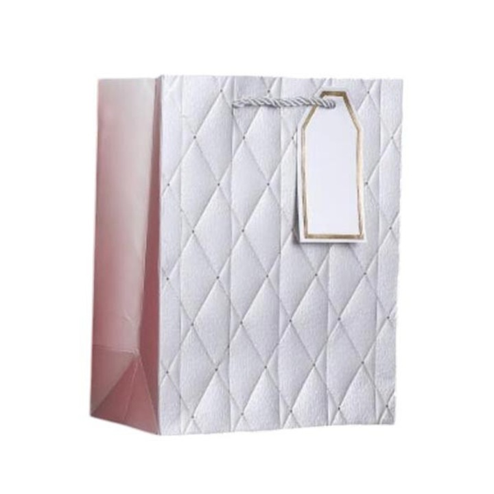 Punga cadou, in carouri, 30 x 42 x 12 cm, gri