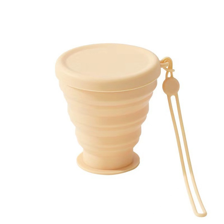 Összecsukható kemping pohár, 200ml, szilikon, sárga