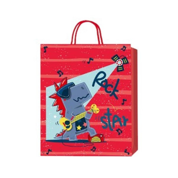 Punga cadou Dinozaur, 3D, pentru copii, 26 x 32 x 10 cm, rosie