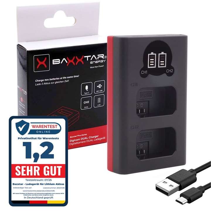 Incarcator Baxxtar Dual LCD USB pentru Sony NP-FW50