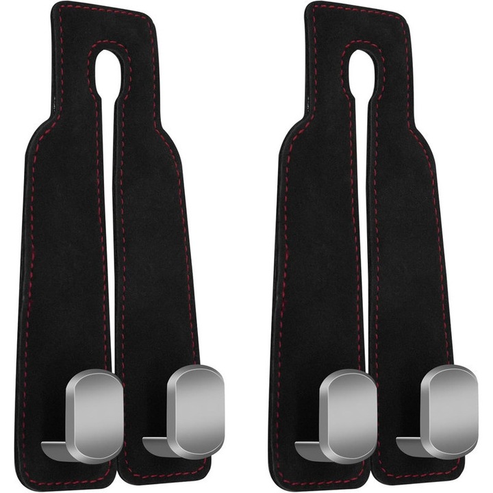 2 autós tartó készlet, dupla kampós kialakítás, bőr anyag, fekete
