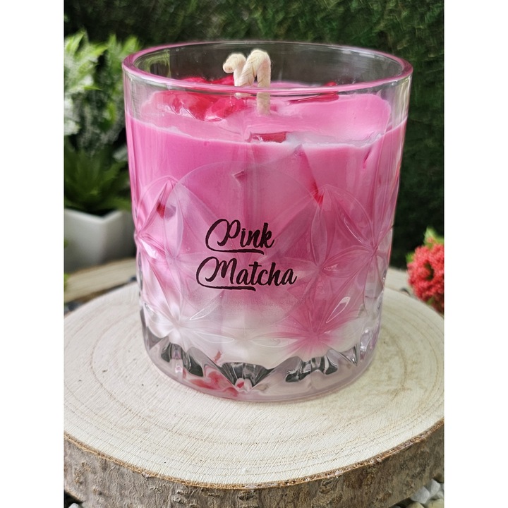 Illatos gyertya - Rózsaszín Matcha - 100% természetes szójaviasz
