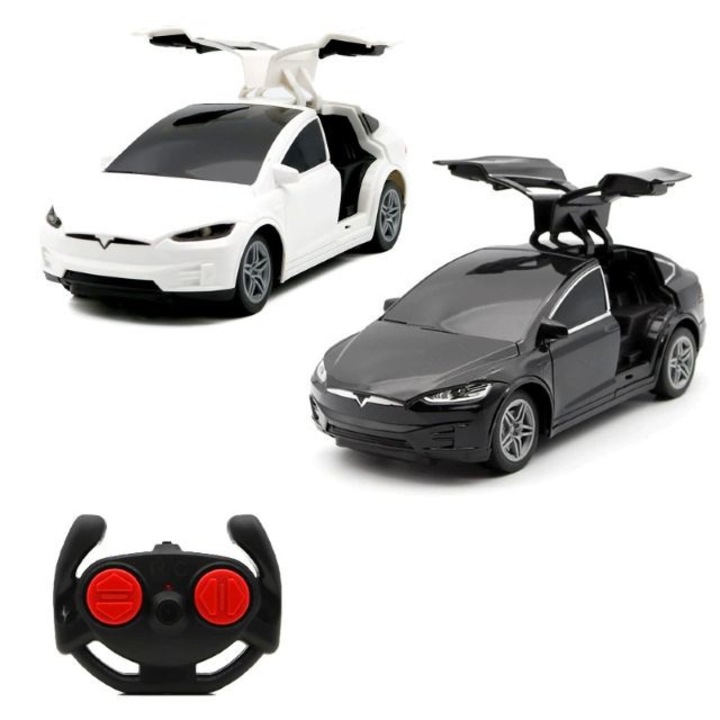 Masinuta cu Telecomanda Nord-X, Tesla, Faruri Functionale, Usi Deschise Manual, Alb