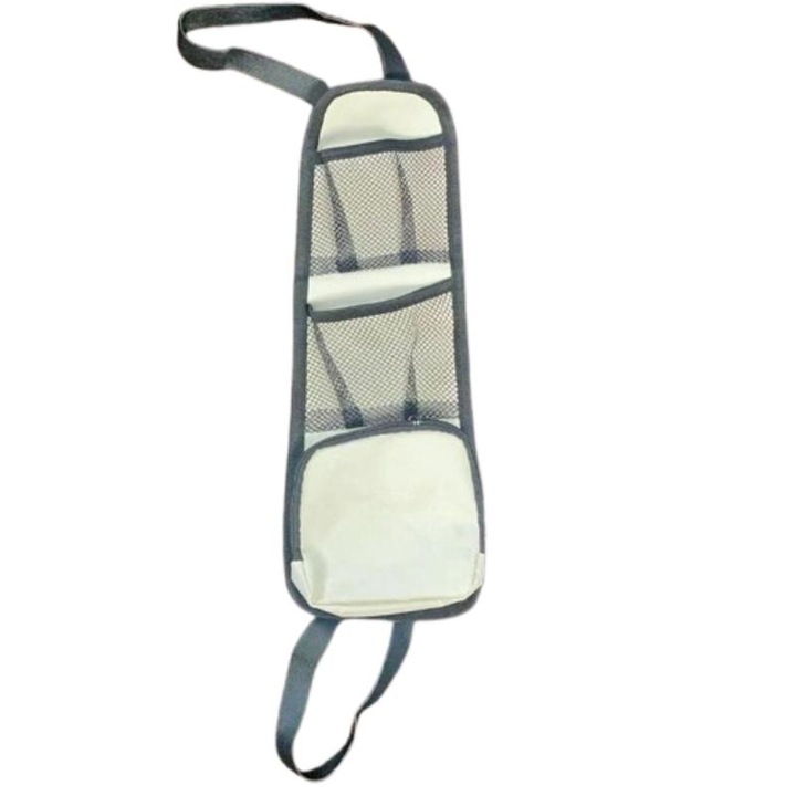 Autós tárolótáska, 3 zseb, Oxford 600D anyag, 42x14cm, fehér