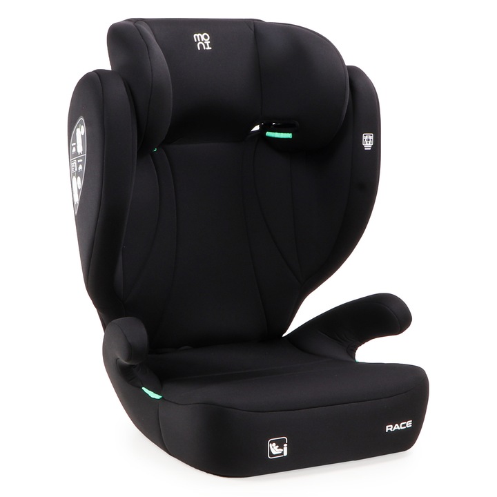Scaun auto si inaltator fara isofix Moni Race omologat R129 iSize, pentru copii intre 100-150 cm, Cosmo Black