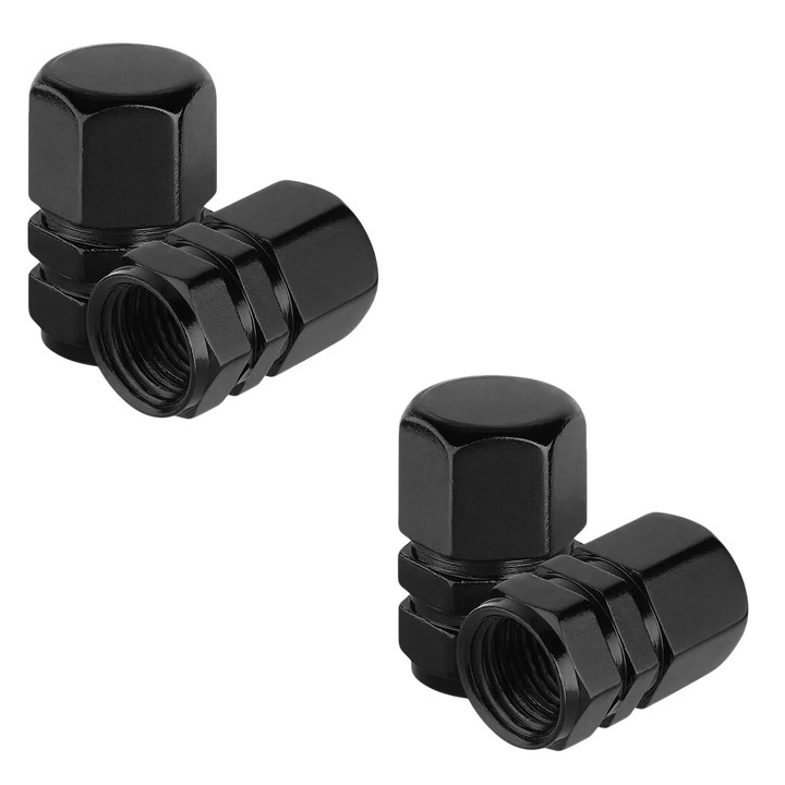 Capace de supapa pentru anvelope din aluminiu, negre, 4 buc.